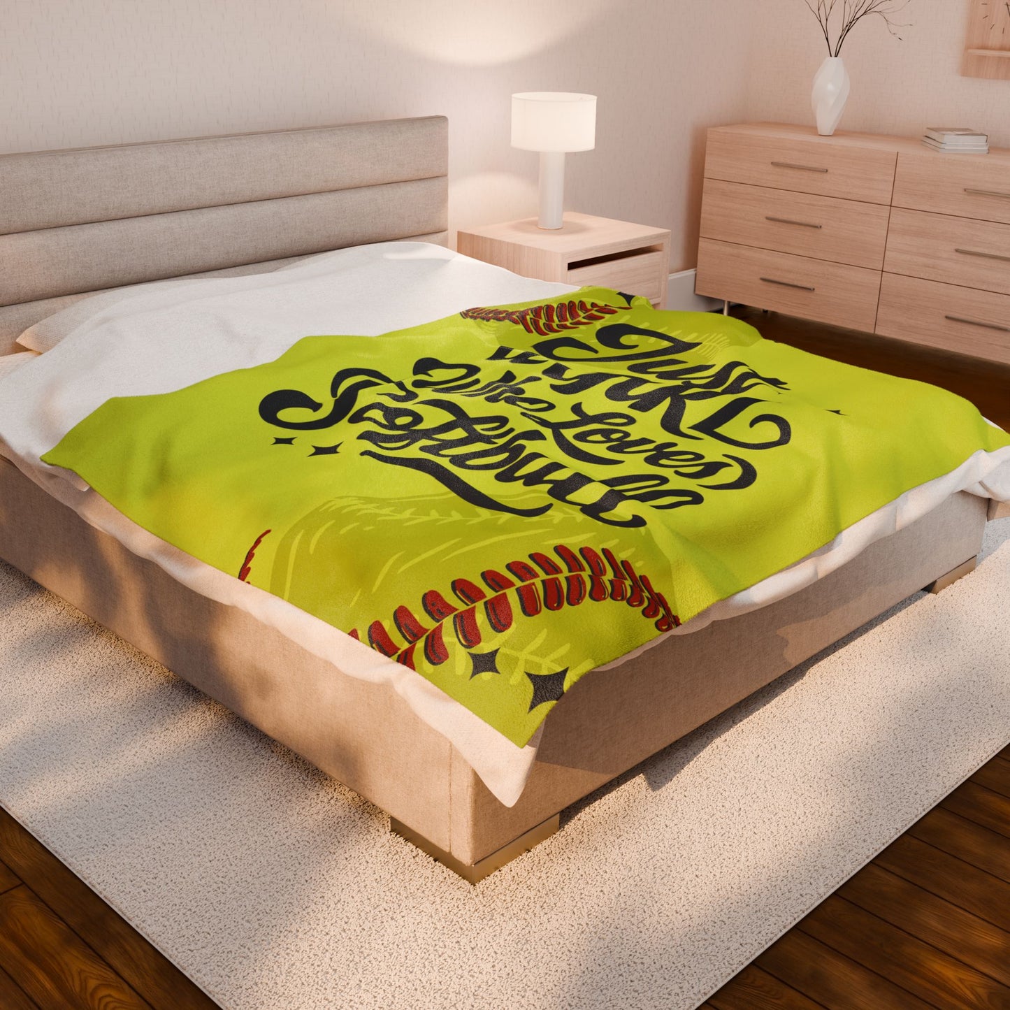 Just a Girl Who Loves Softball Velveteen Plush Blanket