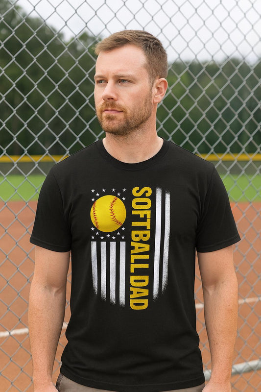 Softball Dad American Flag Tee