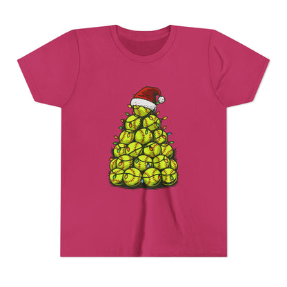 Softball Christmas Tree Festive Santa Hat Tee