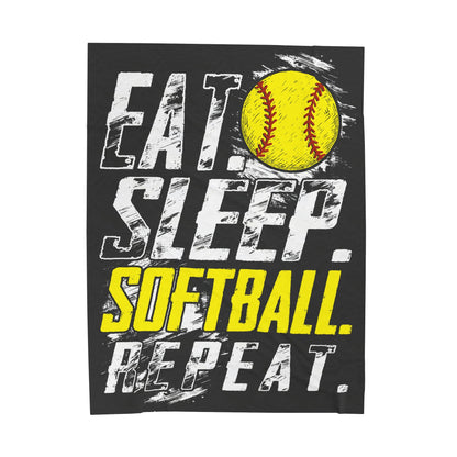 Eat Sleep Softball Repeat Velveteen Plush Blanket