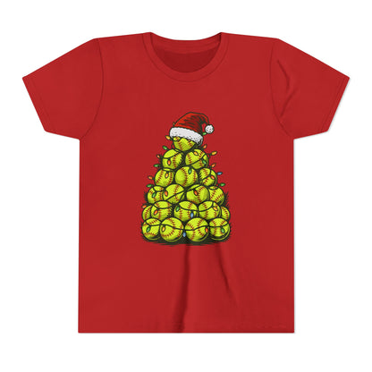 Softball Christmas Tree Festive Santa Hat Tee