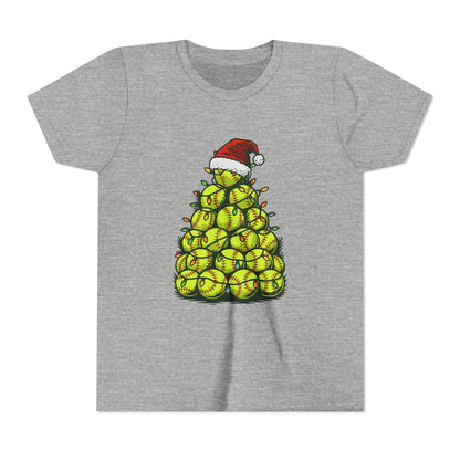 Softball Christmas Tree Festive Santa Hat Tee