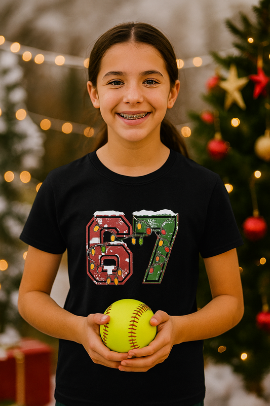 67 Vintage Number Tee with Holiday Lights Design