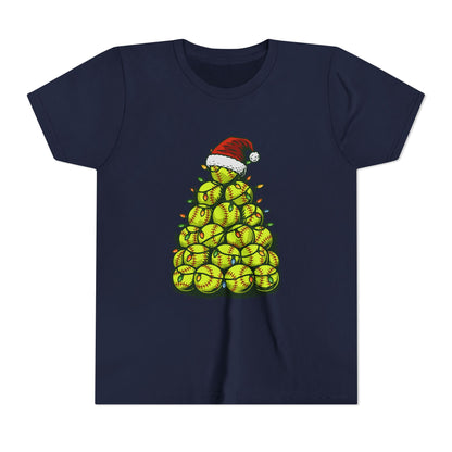 Softball Christmas Tree Festive Santa Hat Tee