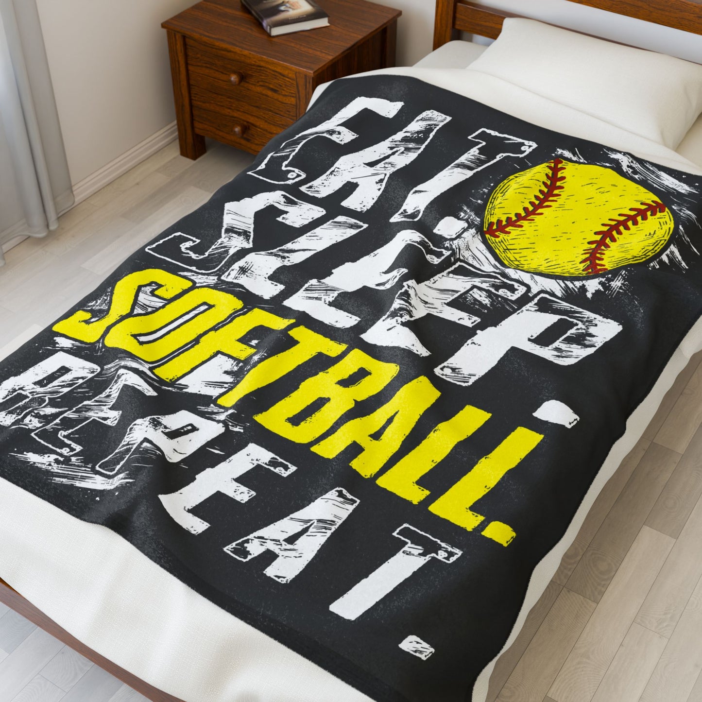 Eat Sleep Softball Repeat Velveteen Plush Blanket