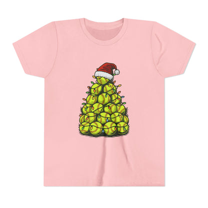 Softball Christmas Tree Festive Santa Hat Tee
