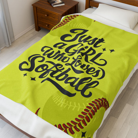 Just a Girl Who Loves Softball Velveteen Plush Blanket