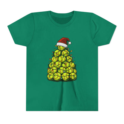 Softball Christmas Tree Festive Santa Hat Tee
