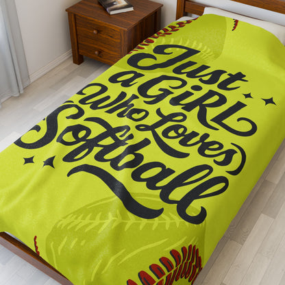 Just a Girl Who Loves Softball Velveteen Plush Blanket