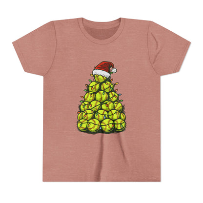 Softball Christmas Tree Festive Santa Hat Tee